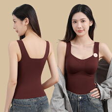 批发实力工厂保暖背心女带胸垫免穿<b class='q'>文胸</b>无<b class='q'>痕</b>打底百搭生姜暖绒保暖背心