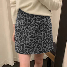 批发实力工厂咖色豹纹<b class='q'>半身裙</b>女秋冬新款a字裙复古辣妹毛呢美拉德短裙