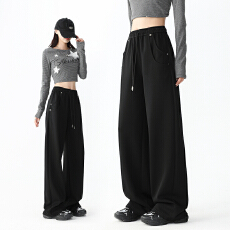 实力工厂美式运动裤女秋季2025新款宽松直筒休闲裤小个子显瘦阔腿