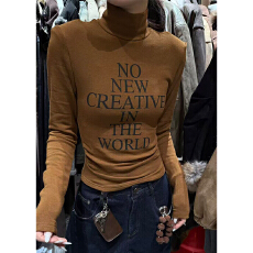 批发实体档口韩版垫肩上衣<b class='q'>打底衫</b>女修身显瘦长袖T恤冬季字母印花内搭