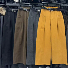 批发实体档口2025秋装新款高腰阔腿裤女宽松显瘦直筒<b class='q'>休闲裤</b>配腰带潮