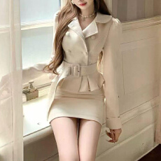 批发实体档口套装2025新款秋季富家千金名媛双排扣毛呢外套<b class='q'>半裙</b>两件套