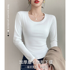 批发实力工厂白色加绒内搭打底衫女<b class='q'>秋</b>冬季磨毛长袖T恤设计感上衣显瘦