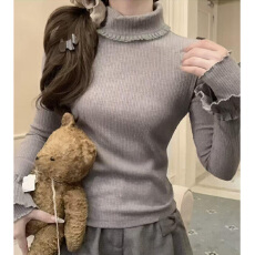 批发实体档口喇叭花边长袖针织T恤女<b class='q'>秋</b>冬季设计感内搭打底氛围感上衣