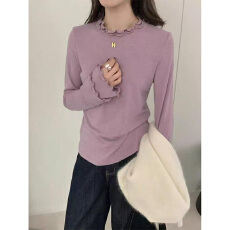 批发实体档口木耳边抓绒纯色内搭T恤女<b class='q'>秋</b>冬季修身显瘦百搭打底衫上衣