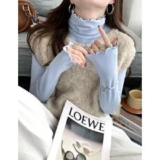 批发实体档口木耳边打底磨毛内搭T恤2025<b class='q'>秋</b>冬百搭花边半高领修身上衣