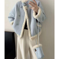 实体档口皮毛一体羊羔毛外套2025冬季新款韩系气质超好看机车棉服