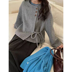 批发实体档口韩系双面呢大衣女短款2025秋冬新款小个子系带毛呢外套潮