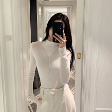 批发实力工厂交叉半高领长袖针织<b class='q'>打底衫</b>女秋冬修身毛衣内搭设计感上衣