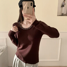 批发实力工厂<b class='q'>超</b>好看钻石领毛衣新款秋季<b class='q'>大码</b>女独特遮肚长袖针织衫上衣