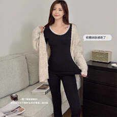 批发实力工厂赫本领保暖内衣带胸垫打底衫修身内搭秋冬季低圆领秋衣裤