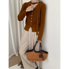 实体档口2025秋冬新款v领泡泡袖针织开衫女法式别致修身毛衣外套