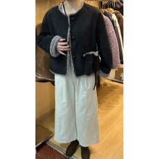 批发实体档口韩系高级感麂皮外套女冬季小个子皮毛一体羊羔绒外套上衣