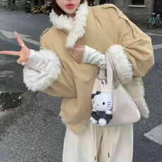 批发实体档口韩版翻领羔羔毛皮毛一体外套女冬季新款加厚保暖夹克上衣