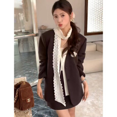 批发实体档口新款小个子韩系休闲套装女羽绒西装<b class='q'>外套</b>显瘦半身裙俩件套