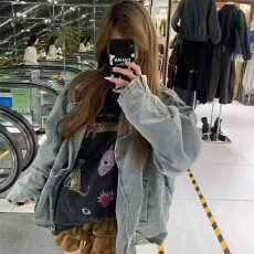 批发实体档口美式复古高街牛仔外套女秋季2025新款韩版慵懒风宽松上衣