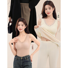 批发实力工厂保暖背心女带胸垫羊毛蚕丝蕾丝边美背2025新款打底上衣潮