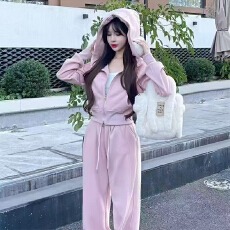 批发实体档口韩版休闲运动套装<b class='q'>女</b>秋冬新款洋气减龄连帽外套阔腿裤<b class='q'>套</b>装