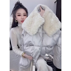 批发实体档口韩版设计感短款毛毛大毛领面包服女冬新款宽松羽绒服外套