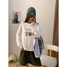 批发实体档口秋冬季新款卡通印花长袖<b class='q'>T</b><b class='q'>恤</b>女圆领小<b class='q'>动物</b>字母打底衫上衣