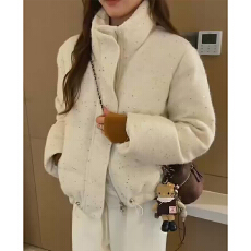 批发实体档口小香风亮片立领短款气质小个子面包服流行冬季羽绒服时尚