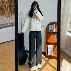 批发实力工厂休闲糯米裤女2025<b class='q'>秋</b>冬新慵懒感针织小个子宽松加绒阔腿裤
