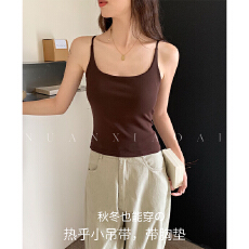 批发实力工厂小吊带背心女秋新款内搭带胸垫红色美背<b class='q'>文胸</b>打底一体内衣