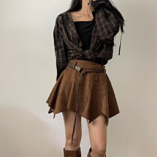 批发实体档口设计感不规则裁剪重工独特半身裙洋气<b class='q'>复古</b>褶皱A字短裙女