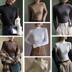 批发实体档口秋冬德绒亲肤修身半高领打底衫纯色百搭时尚气质上衣女