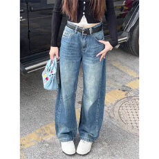 批发实体档口新款高腰弯刀牛仔阔脚长<b class='q'>裤</b>高级感减龄穿搭时尚<b class='q'>宽松</b><b class='q'>裤</b>子女