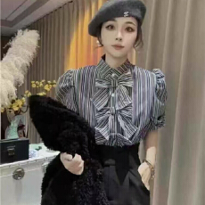 批发实体档口秋冬法式时尚竖条纹设计感<b class='q'>衬衫</b>高级气质时髦<b class='q'>长袖</b>上衣女