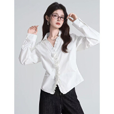 批发实体档口新款<b class='q'>商务</b>风独特别致个性翻领长袖<b class='q'>衬衫</b>修身百搭中性上衣女