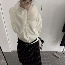 批发实力工厂韩系时髦毛毛领针织开衫轻熟风气质穿搭复古长袖上衣女款