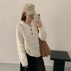 批发实力工厂秋冬韩系连帽设计超甜少女温柔针织衫宽松气质纯色上衣女