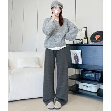 批发实力工厂糯米裤女春<b class='q'>秋</b>季新款加绒高腰直筒垂感慵懒羊绒宽松阔腿裤