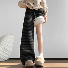 实力工厂秋冬东北棉裤加厚羊羔毛一条过冬条纹显瘦宽松休闲长裤女