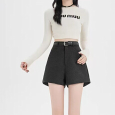 批发实体档口新款高腰小个子穿搭阔脚短<b class='q'>裤</b><b class='q'>气质</b>时尚A字毛呢高级<b class='q'>裤</b>子女