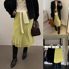 批发实体档口新款不规则下摆设计感小众半身长裙宽松<b class='q'>时髦</b>高腰气质裙子