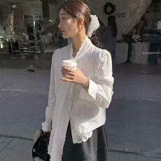 批发实体档口新款钩花<b class='q'>蝴蝶结</b>系带气质<b class='q'>衬衫</b>百搭法式显瘦大气长袖上衣女