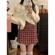 批发实体档口超绝粗花呢格纹氛围感气质半身<b class='q'>短裙</b>A字包臀直筒细闪裙子