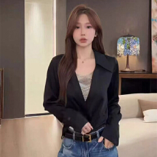 实体档口新款纯欲链条设计感V领辣妹衬衫高级气质聚会长袖上衣款