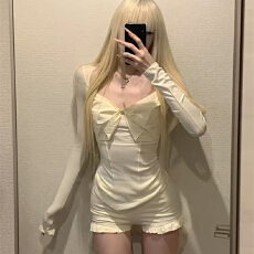 批发实体档口春季新款纯欲蝴蝶结打底衫修身收腰长袖T恤上衣