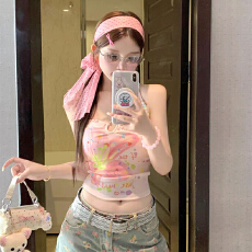 批发实力工厂爆款新奇印花俏皮可爱风小吊带背心收腰甜酷风美背女款