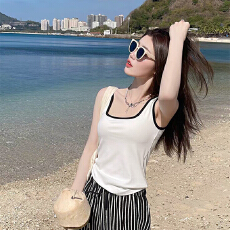 批发实力工厂方领撞色吊带背心女内搭美背<b class='q'>文胸</b>一体带胸垫修身显瘦上衣