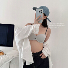 批发实力工厂圆圆杯撞色内衣轻奢防下垂无痕平胸专用<b class='q'>加厚</b>显胸大<b class='q'>文胸</b>罩