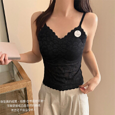 批发实力工厂<b class='q'>大码</b>法式蕾丝吊带背心女内搭带胸垫<b class='q'>文胸</b>一体春夏纯欲上衣