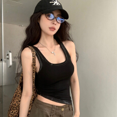 批发实力工厂<b class='q'>街头</b>风低领款辣妹吊带背心夏季新款设计美背修身百搭上衣