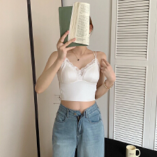 批发实力工厂蕾丝小吊带背心女性感v领美背<b class='q'>内衣</b>抹胸带胸垫打底衫上衣