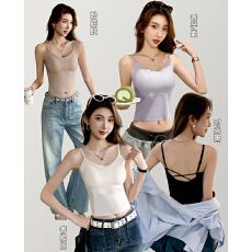 批发实力工厂吊带背心女内搭一体式免穿<b class='q'>文胸</b>内衣带胸垫美背冰丝薄款潮
