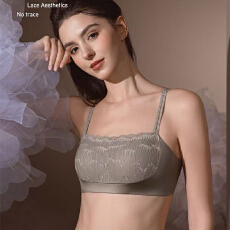批发实力工厂蕾丝抹胸闪钻细肩带美背内衣女薄款聚拢性感收副乳文胸罩